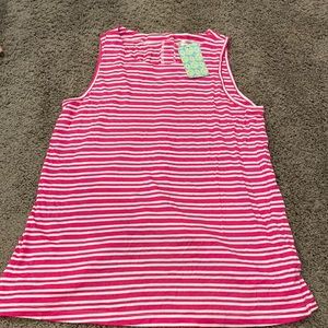 Pink and White Stripe Tank With Button Back Detail